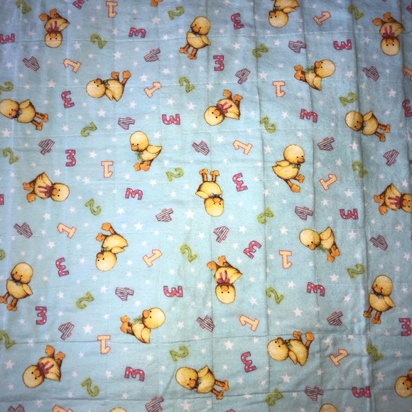 Vintage Chicks and Numbers, Reversible Stars,ducks,Blue Flannel 33 X 33 Baby - Picture 4 of 7